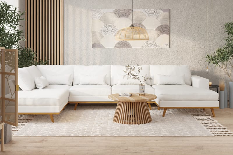 Copenhagen 5-seters Venstrevendt U-formet Sofa med Divan og Sjeselong i Stoff - Hvit - Møbler - Sofaer - U-sofa