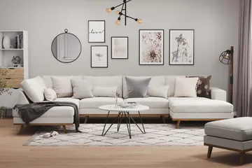 Copenhagen 5-seters Venstrevendt U-formet Sofa med Divan og Sjeselong i Stoff - Lys grå - Møbler - Sofaer - U-sofa