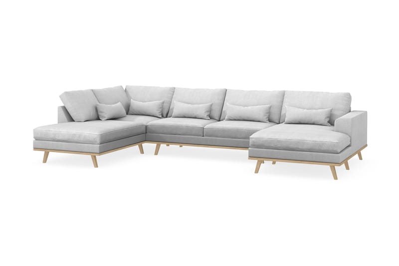 Copenhagen 5-seters Venstrevendt U-formet Sofa med Divan og Sjeselong i Stoff - Lys grå - Møbler - Sofaer - U-sofa