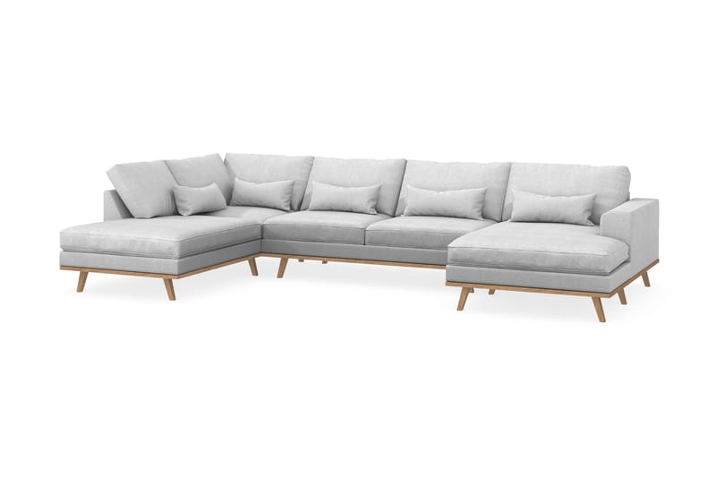 Copenhagen 5-seters Venstrevendt U-formet Sofa med Divan og Sjeselong i Stoff - Lys grå - Møbler - Sofaer - U-sofa