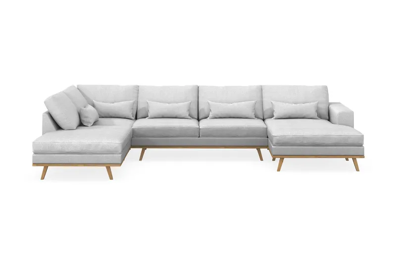 Copenhagen 5-seters Venstrevendt U-formet Sofa med Divan og Sjeselong i Stoff - Lys grå - Møbler - Sofaer - U-sofa