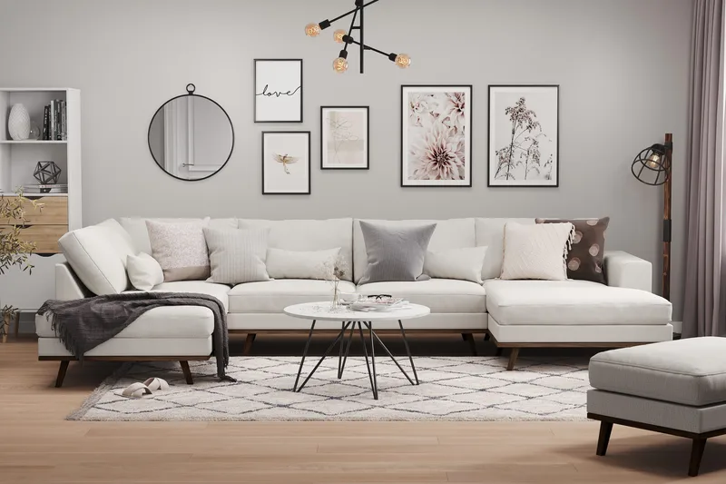 Copenhagen 5-seters Venstrevendt U-formet Sofa med Divan og Sjeselong i Stoff - Lys grå - Møbler - Sofaer - U-sofa