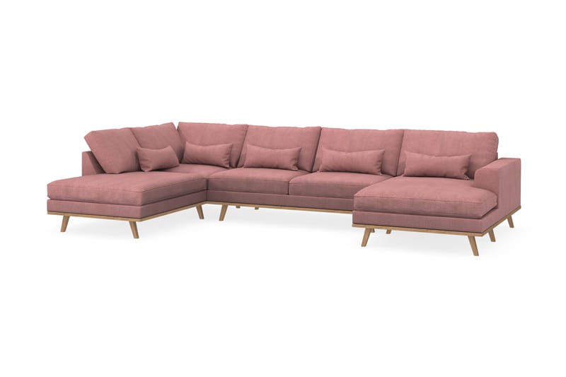 Copenhagen 5-seters Venstrevendt U-formet Sofa med Divan og Sjeselong i Stoff - Rosa - Møbler - Sofaer - U-sofa