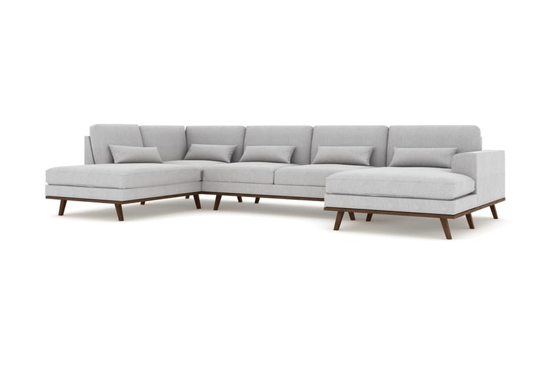 Copenhagen 5-seters Venstrevendt U-formet Sofa med Sjeselong og Divan i Stoff - Grå - Møbler - Sofaer - U-sofa