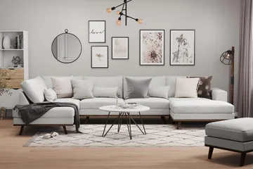 Copenhagen 5-seters Venstrevendt U-formet Sofa med Sjeselong og Divan i Stoff - Grå - Møbler - Sofaer - U-sofa