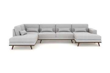 Copenhagen 5-seters Venstrevendt U-formet Sofa med Sjeselong og Divan i Stoff - Grå - Møbler - Sofaer - U-sofa