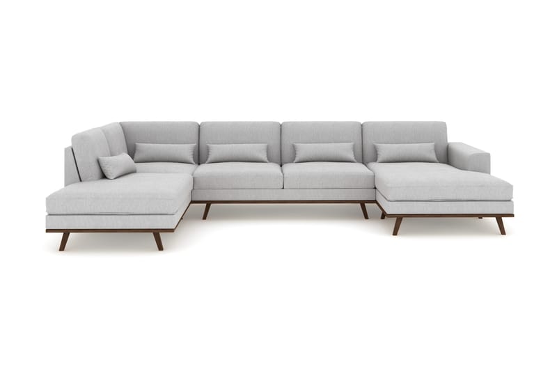 Copenhagen 5-seters Venstrevendt U-formet Sofa med Sjeselong og Divan i Stoff - Grå - Møbler - Sofaer - U-sofa