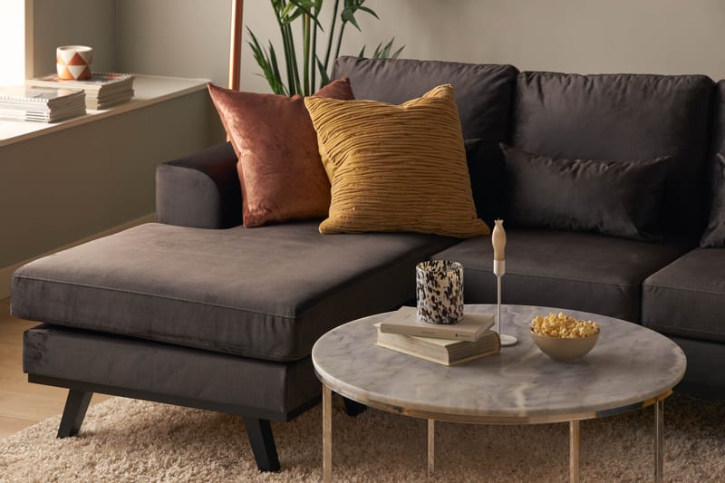 Copenhagen Compact 4-seters Høyrevendt U-formet Large Sofa med Divan og Sjeselong i Fløyel - Mørk grå - Møbler - Sofaer - U-sofa