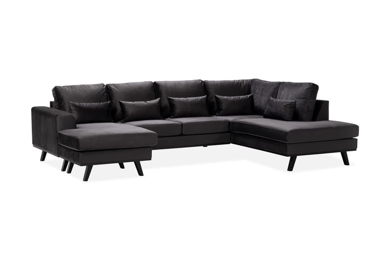 Copenhagen Compact 4-seters Høyrevendt U-formet Large Sofa med Divan og Sjeselong i Fløyel - Mørk grå - Møbler - Sofaer - U-sofa
