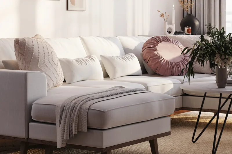 Copenhagen Compact 4-seters Høyrevendt U-formet Large Sofa med Divan og Sjeselong i Stoff - Lys grå - Møbler - Sofaer - U-sofa