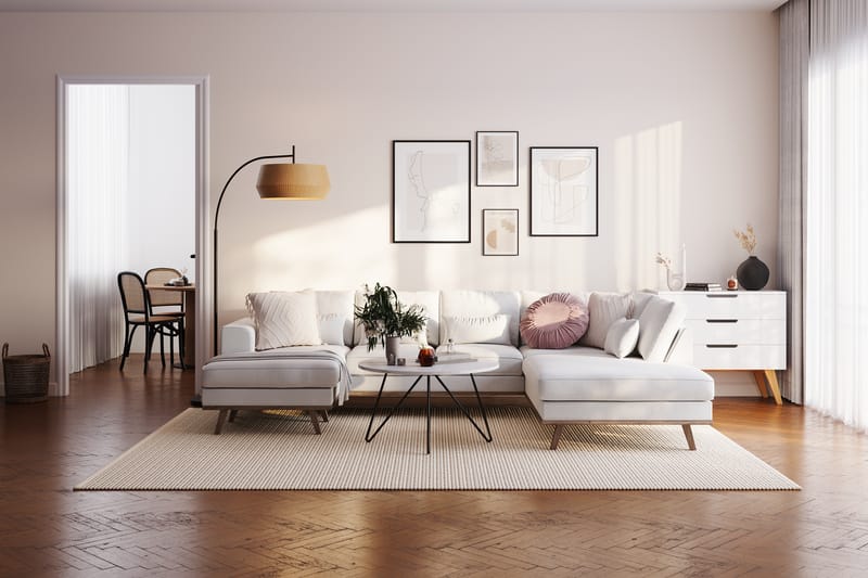 Copenhagen Compact 4-seters Høyrevendt U-formet Large Sofa med Divan og Sjeselong i Stoff - Lys grå - Møbler - Sofaer - U-sofa