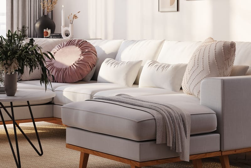 Copenhagen Compact 4-seters Høyrevendt U-formet Sofa med Divan og Sjeselong i Stoff - Lys grå - Møbler - Sofaer - U-sofa