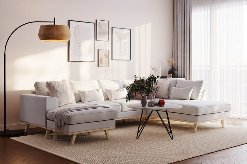 Copenhagen Compact 4-seters Høyrevendt U-formet Sofa med Divan og Sjeselong i Stoff - Lys grå - Møbler - Sofaer - U-sofa
