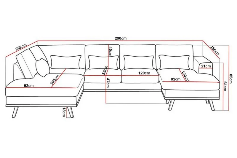 Copenhagen Compact 4-seters Venstrevendt U-formet Large Sofa med Divan og Sjeselong i Fløyel - Mørk grå - Møbler - Sofaer - U-sofa