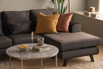 Copenhagen Compact 4-seters Venstrevendt U-formet Large Sofa med Divan og Sjeselong i Fløyel - Mørk grå - Møbler - Sofaer - U-sofa