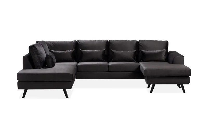 Copenhagen Compact 4-seters Venstrevendt U-formet Large Sofa med Divan og Sjeselong i Fløyel, Mørk grå