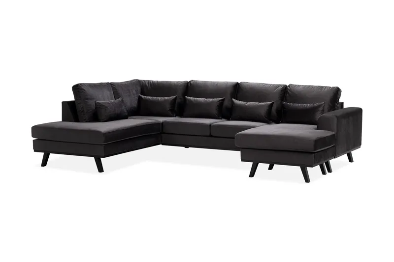 Copenhagen Compact 4-seters Venstrevendt U-formet Large Sofa med Divan og Sjeselong i Fløyel - Mørk grå - Møbler - Sofaer - U-sofa