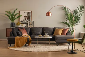 Copenhagen Compact 4-seters Venstrevendt U-formet Large Sofa med Divan og Sjeselong i Fløyel - Mørk grå - Møbler - Sofaer - U-sofa