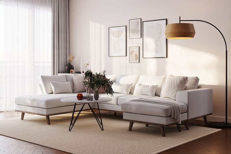 Copenhagen Compact 4-seters Venstrevendt U-formet Sofa med Divan og Sjeselong i Stoff - Lys grå - Møbler - Sofaer - U-sofa