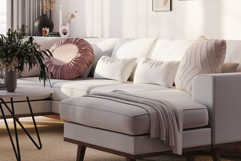 Copenhagen Compact 4-seters Venstrevendt U-formet Sofa med Divan og Sjeselong i Stoff - Lys grå - Møbler - Sofaer - U-sofa