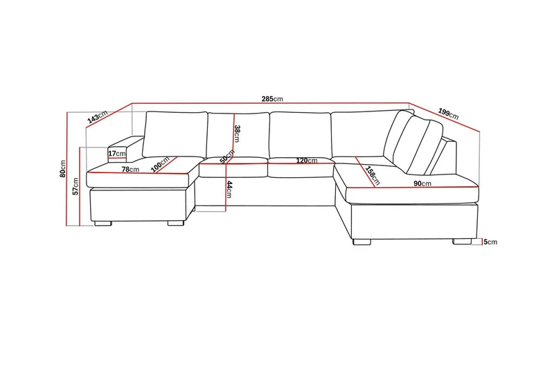 Crazy 4-seters Høyrevendt U-formet Large Sofa med Divan og Sjeselong i Kunstlær - Svart - Møbler - Sofaer - Sofaer med sjeselong - 4 seters sofa med divan