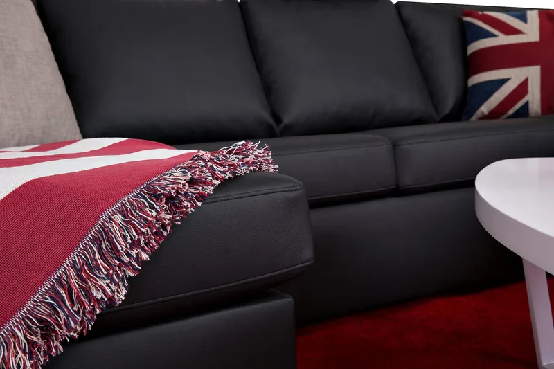 Crazy 4-seters Høyrevendt U-formet Large Sofa med Divan og Sjeselong i Kunstlær - Svart - Møbler - Sofaer - Sofaer med sjeselong - 4 seters sofa med divan