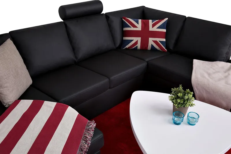 Crazy 4-seters Høyrevendt U-formet Large Sofa med Divan og Sjeselong i Kunstlær - Svart - Møbler - Sofaer - Sofaer med sjeselong - 4 seters sofa med divan