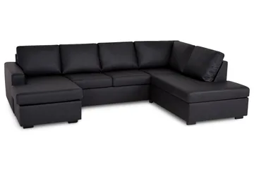 Crazy 4-seters Høyrevendt U-formet Large Sofa med Divan og Sjeselong i Kunstlær - Svart - Møbler - Sofaer - Sofaer med sjeselong - 4 seters sofa med divan