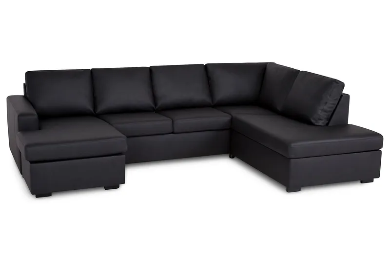 Crazy 4-seters Høyrevendt U-formet Large Sofa med Divan og Sjeselong i Kunstlær - Svart - Møbler - Sofaer - Sofaer med sjeselong - 4 seters sofa med divan