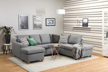 Crazy 4-seters Høyrevendt U-formet Large Sofa med Divan og Sjeselong i Stoff - Grå - Møbler - Sofaer - U-sofa