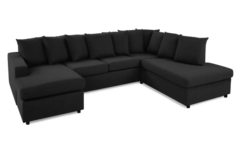 Crazy 4-seters Høyrevendt U-formet Large Sofa med Divan og Sjeselong i Stoff inkl. Pynteputer - Antrasitt - Møbler - Sofaer - U-sofa