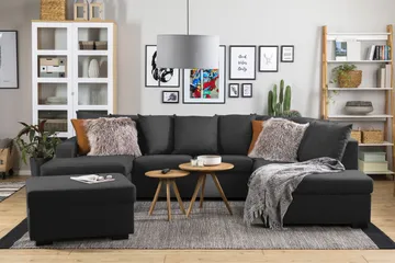 Crazy 4-seters Høyrevendt U-formet Large Sofa med Divan og Sjeselong i Stoff inkl. Pynteputer - Antrasitt - Møbler - Sofaer - U-sofa