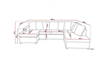 Crazy 4-seters Høyrevendt U-formet Large Sofa med Divan og Sjeselong i Stoff inkl. Pynteputer - Antrasitt - Møbler - Sofaer - U-sofa