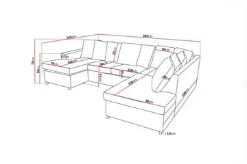 Crazy 4-seters Høyrevendt U-formet Large Sofa med Divan og Sjeselong i Stoff inkl. Pynteputer - Antrasitt - Møbler - Sofaer - U-sofa
