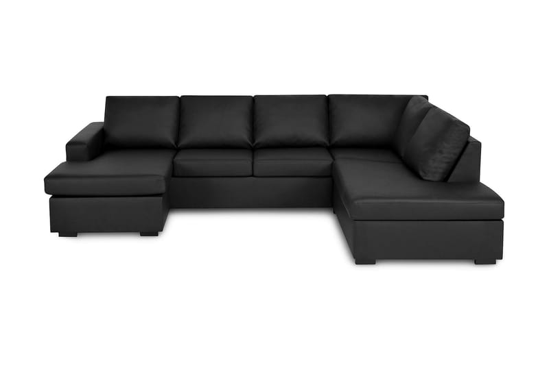 Crazy 4-seters Høyrevendt U-formet Small Sofa med Divan og Sjeselong i Kunstlær - Svart - Møbler - Sofaer - U-sofa