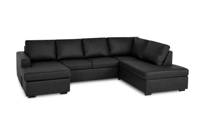 Crazy 4-seters Høyrevendt U-formet Small Sofa med Divan og Sjeselong i Kunstlær - Svart - Møbler - Sofaer - U-sofa