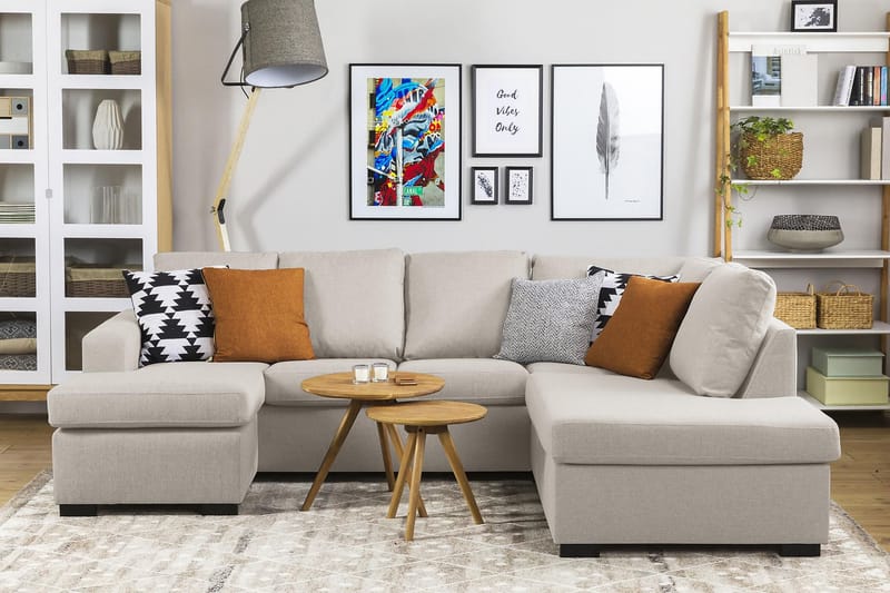 Crazy 4-seters Høyrevendt U-formet Small Sofa med Divan og Sjeselong i Stoff - Beige - Møbler - Sofaer - U-sofa