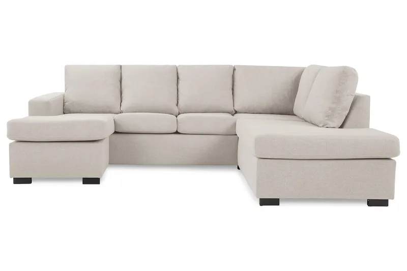 Crazy 4-seters Høyrevendt U-formet Small Sofa med Divan og Sjeselong i Stoff, Beige