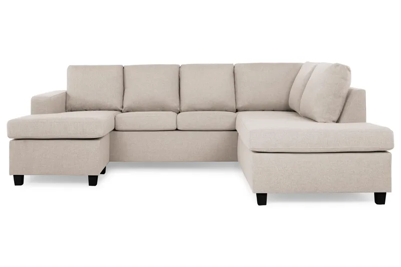 Crazy 4-seters Høyrevendt U-formet Small Sofa med Divan og Sjeselong i Stoff, Beige