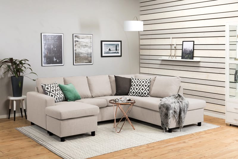 Crazy 4-seters Høyrevendt U-formet Small Sofa med Divan og Sjeselong i Stoff - Beige - Møbler - Sofaer - Sofaer med sjeselong - 4 seters sofa med divan