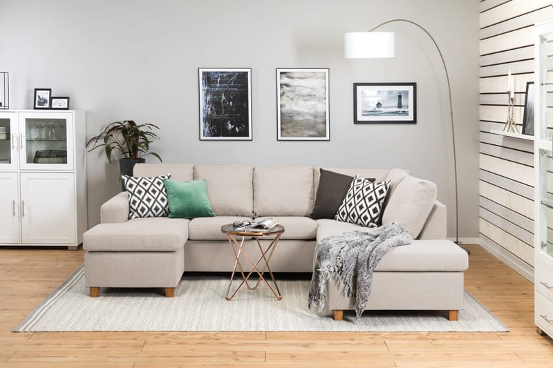 Crazy 4-seters Høyrevendt U-formet Small Sofa med Divan og Sjeselong i Stoff - Beige - Møbler - Sofaer - U-sofa