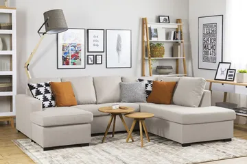 Crazy 4-seters Høyrevendt U-formet Small Sofa med Divan og Sjeselong i Stoff - Beige - Møbler - Sofaer - Sofaer med sjeselong - 4 seters sofa med divan