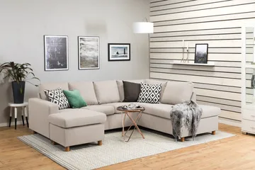Crazy 4-seters Høyrevendt U-formet Small Sofa med Divan og Sjeselong i Stoff - Beige - Møbler - Sofaer - Sofaer med sjeselong - 4 seters sofa med divan