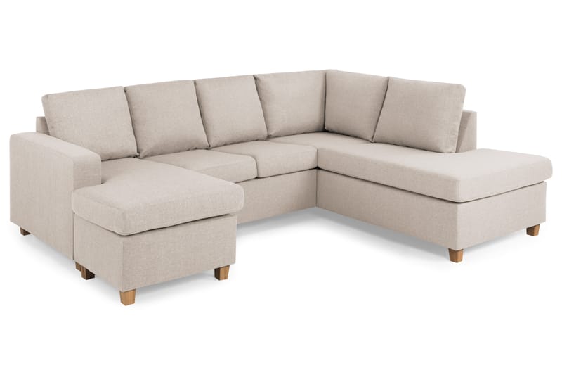 Crazy 4-seters Høyrevendt U-formet Small Sofa med Divan og Sjeselong i Stoff - Beige - Møbler - Sofaer - U-sofa