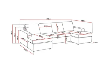 Crazy 4-seters U-formet Sofa med Dobbeldivan i Stoff - Antrasitt - Møbler - Sofaer - U-sofa