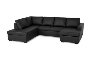 Crazy 4-seters Venstrevendt U-formet Large Sofa med Divan og Sjeselong i Kunstlær - Svart - Møbler - Sofaer - Sofaer med sjeselong - 4 seters sofa med divan