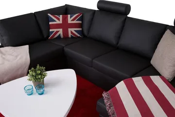 Crazy 4-seters Venstrevendt U-formet Large Sofa med Divan og Sjeselong i Kunstlær - Svart - Møbler - Sofaer - Sofaer med sjeselong - 4 seters sofa med divan