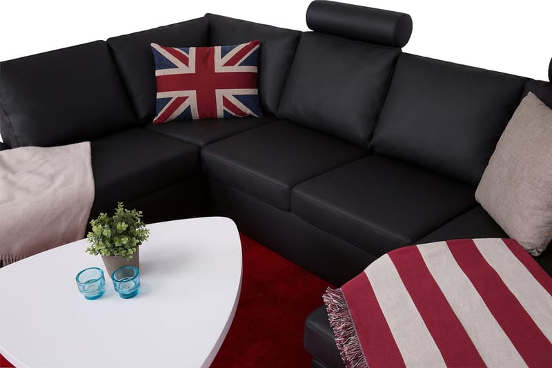 Crazy 4-seters Venstrevendt U-formet Large Sofa med Divan og Sjeselong i Kunstlær - Svart - Møbler - Sofaer - Sofaer med sjeselong - 4 seters sofa med divan