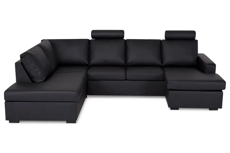 Crazy 4-seters Venstrevendt U-formet Large Sofa med Divan og Sjeselong i Kunstlær - Svart - Møbler - Sofaer - Sofaer med sjeselong - 4 seters sofa med divan
