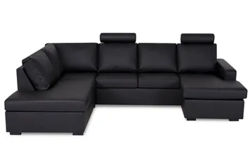Crazy 4-seters Venstrevendt U-formet Large Sofa med Divan og Sjeselong i Kunstlær - Svart - Møbler - Sofaer - Sofaer med sjeselong - 4 seters sofa med divan
